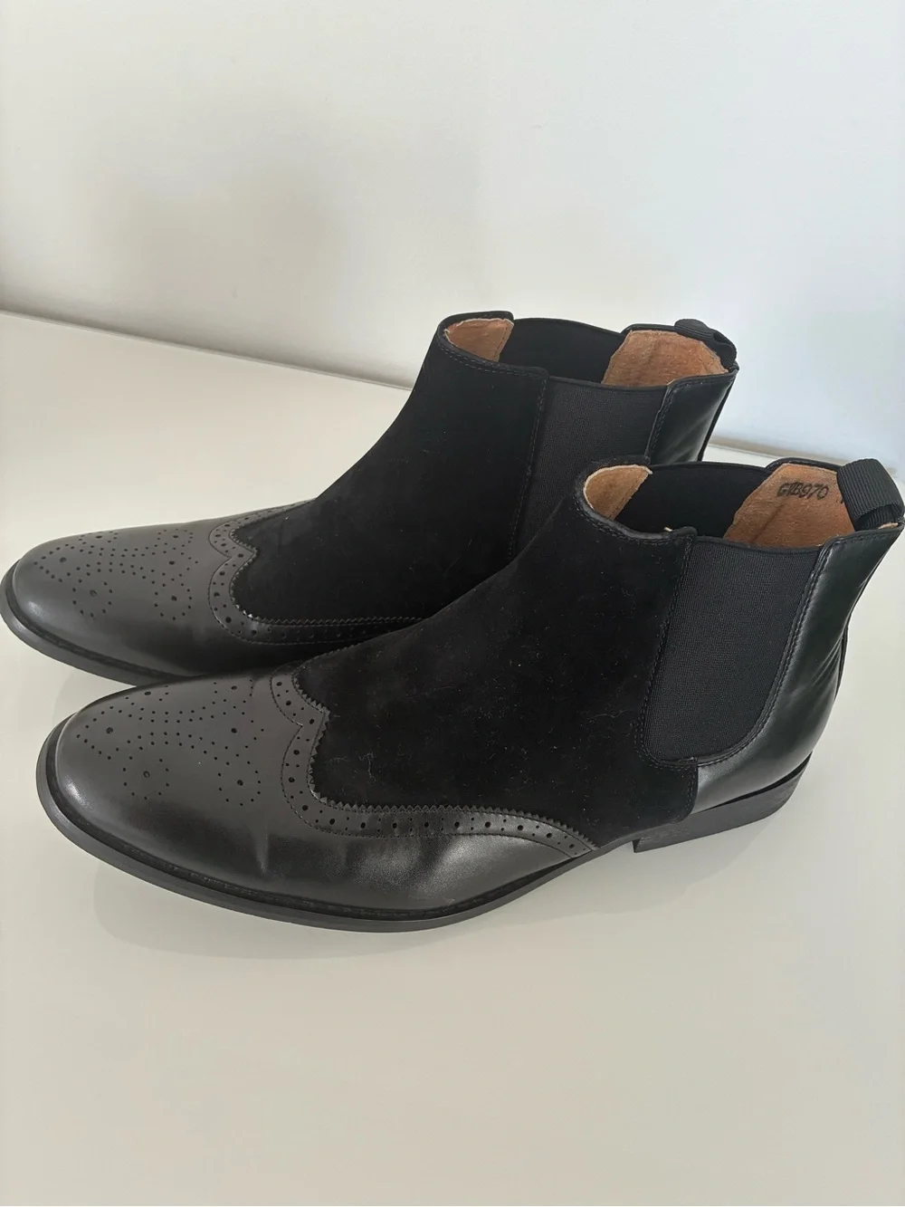 Gino Vitale Mens Black Wingtip Brogue Two-Tone Chelsea Boots Size 11